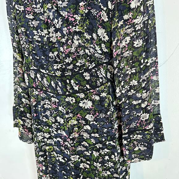 GANNI Black‎ Floral High Low Wrap Dress Womans 42 Large 10 / 12 - Picture 6 of 16